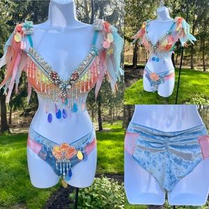 34D top Orange and Blue Sequins Mermaid bra top made by L'Amour Le Allure